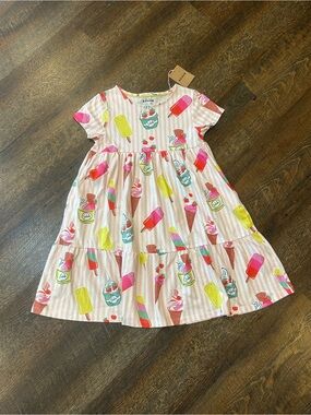 Mini Boden Pink Striped Dress with Colorful Ice Cream & Popsicle Print